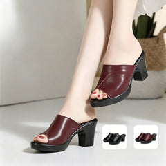 👡Pantofi de damă urbani——Papuci noi de vară din piele moale cu toc gros, la modă și ușor de asortat