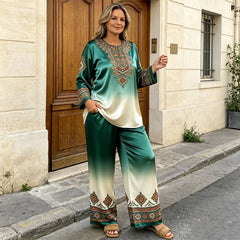 👑Set casual din două piese, cu imprimeu din mătase luxoasă și elegantă
