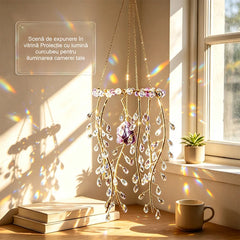 🍃💎Clopoțel de vânt cu crenguțe și frunze, din cristal natural pentru captarea luminii—— Energie Pozitivă și Relaxare pentru Căminul Tău!