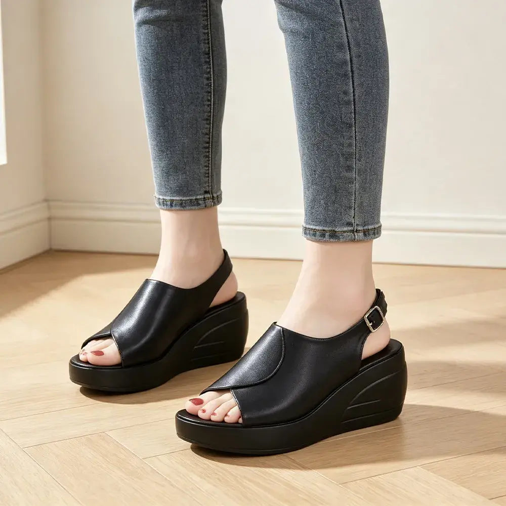 ✨ Sandale în stil italian, din piele naturală premium, cu talpă tip pană — elegante și confortabile