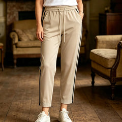 ✨Pantaloni Casual de Vară Damă: Croială Dreaptă și Fluidă, Efect de Subțiere, Cu Șnur în Talie și Dungă Laterală Sport-Șic