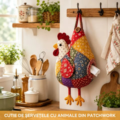 🧵Cutie pentru șervețele cu animale din patchwork în stil retro