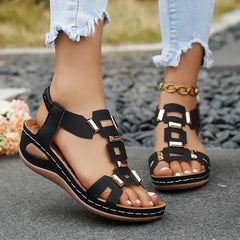 👡 Sandale Romane cu Platformă și Catarame Metalice – Barete Elastice, Talpă Ultra-Moale și Confort de 5.5 cm! ☀️✨