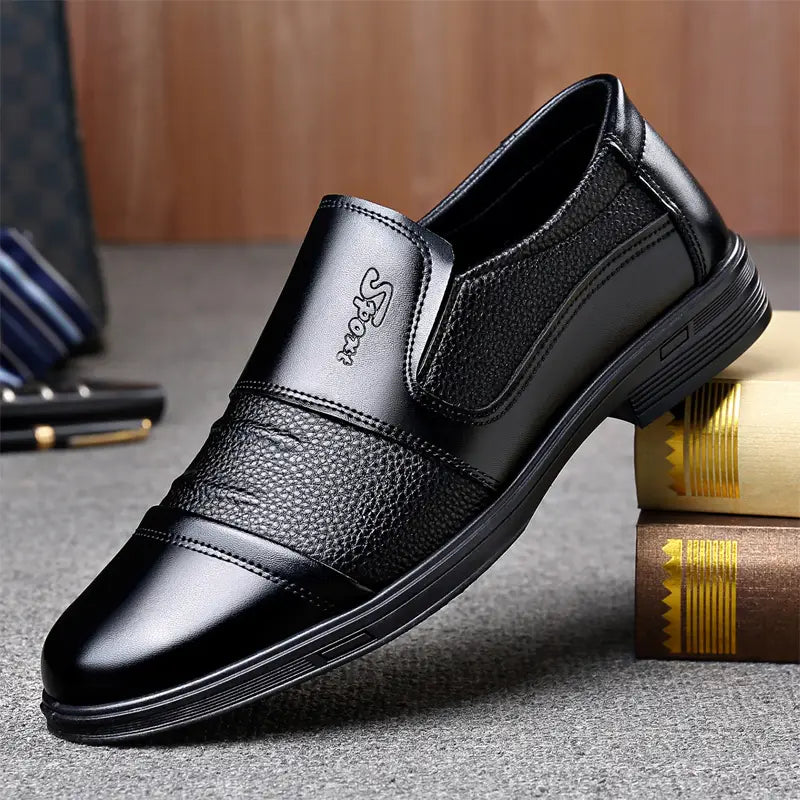 Pantofi Eleganți din Piele Naturală pentru Bărbați: Model Slip-On Fără Șireturi, Talpă Moale Anti-Oboseală, Amortizare Șocuri și Confort Premium