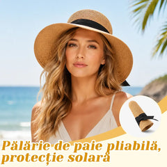 👒Pălărie de Plajă Fashion din Paie – Protecție Solară și Design Pliabil