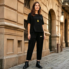 Set de Vară Lejer din 2 Piese: Bluza cu Decupaj Lateral și Pantaloni Harem Anti-Strângere, Mărimi Mari L-4XL