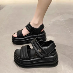 Sandale de Vară cu Platformă Înaltă Masivă din Piele pentru Femei | Pantofi Casual în Stil Roman cu Barete Încrucișate, Efect de Subțiere și Amortizare Șocuri