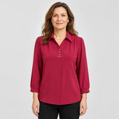 Bluză Elegantă Stil Polo cu Guler Clasic – Croială Relaxată Mărimi Mari (XL-6XL), Material Fin, Respirabil și Versatilă pentru Toamnă-Primăvară 👚✨