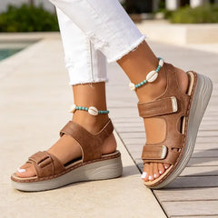 🌟【36-43】Sandale cu pană cu vârf deschis pentru femei Comfy Chic - Curea de fixare cu cârlig și buclă