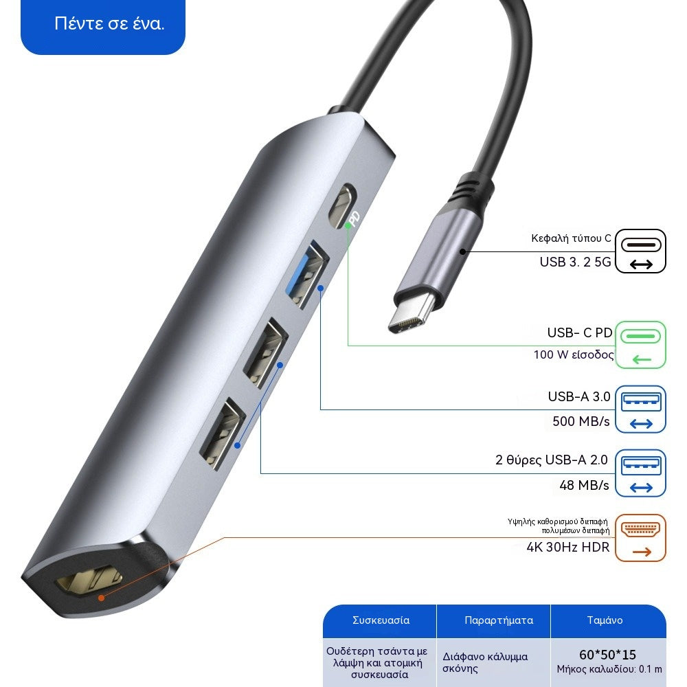 🔌✨ Hub USB-C portabil multifuncțional 5-în-1 cu ieșire HDMI 4K 🎥💻