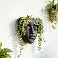 Ghiveci de Perete în Formă de Chip Uman, Sculptură Decorativă pentru Plante Căzătoare, Ghiveci Suspendat de Interior și Exterior, Decor Grădină