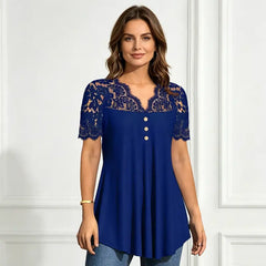 🔥【S-2XL】💖🎁Top nou din dantelă cu decolteu în V și mâneci scurte pentru primăvara/vara 2026