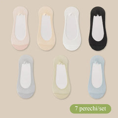 🧦 【Set de 7 perechi】 Șosete scurte din mătase ice, din plasă respirabilă antiderapantă｜Invizibile, nu alunecă de pe călcâi, respirabile și nu încălzesc piciorul