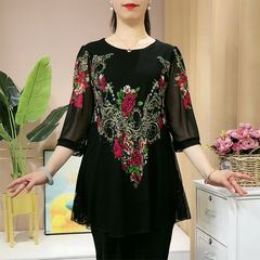 🔥🔥【L-6XL】Cămașă modernă de damă din șifon cu broderie florală 2026