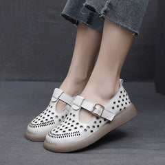 Pantofi Ortopedici de Vară din Piele Naturală: Design Decupat și Aerisit, Ameliorează Durerea de Picioare, Talpă Ergonomică Flexibilă