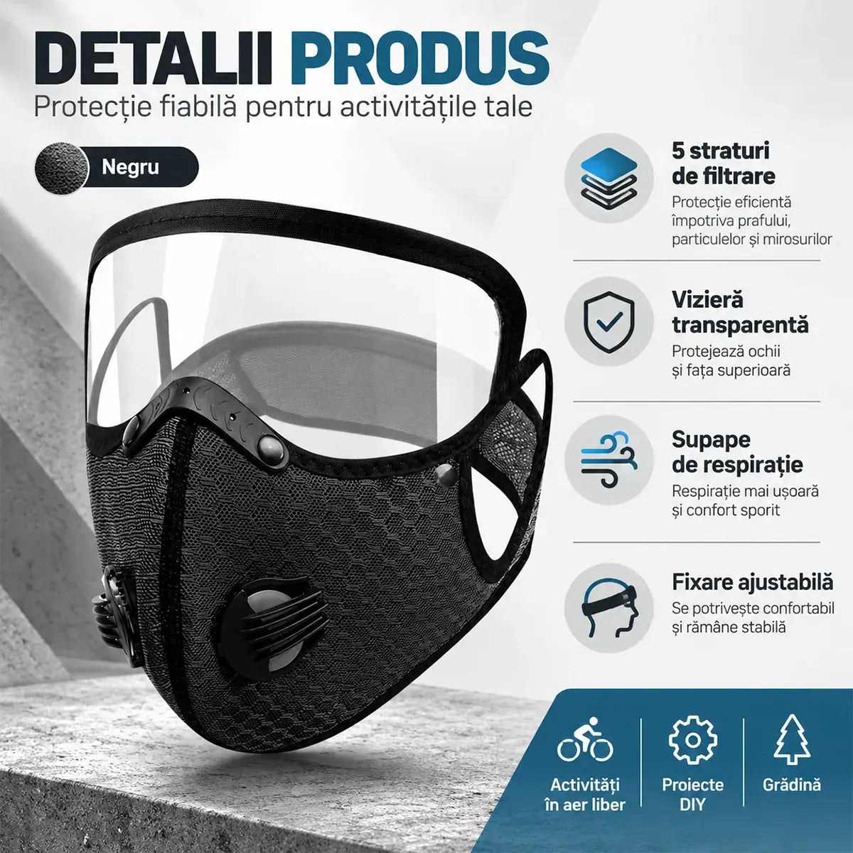 🔥 【OFERTĂ LIMITATĂ: 1+1 GRATIS】 Mască Multifuncțională de Protecție pentru Sport și Lucru 🚴 | Vizieră HD Detașabilă · Ideală pentru Ciclism, Tuns Iarbă & Lucrări cu Praf · 4 Culori