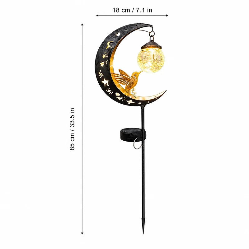 🐦🌙Lampă solară decorativă pentru grădină, cu colibri și lună