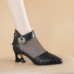 ✨Pantofi cu Toc Damă din Piele Naturală și Plasă: Design Elegant cu Strasuri, Talpă Moale, Corectarea Posturii și Anti-Durere