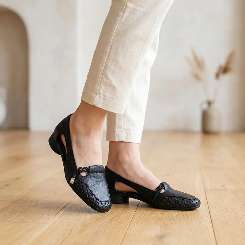 👡Pantofi eleganți în stil franțuzesc, cu design împletit, decupaje și talpă moale