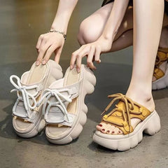 【35-40】Papuci Chunky cu Megaplatformă și Șireturi – Câștigi înălțime, stil stradal și confort maxim dintr-o singură mișcare!
