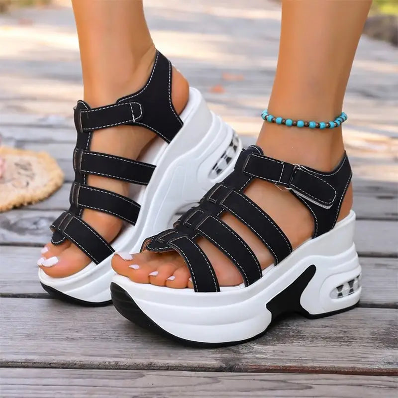 🖤⚪【Talpa cu pernă de aer oferă mai mult confort!】Sandale romane cu platformă wedge