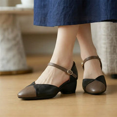 👠 Pantofi cu toc tip wedge, stil francez retro, cu design în culori contrastante