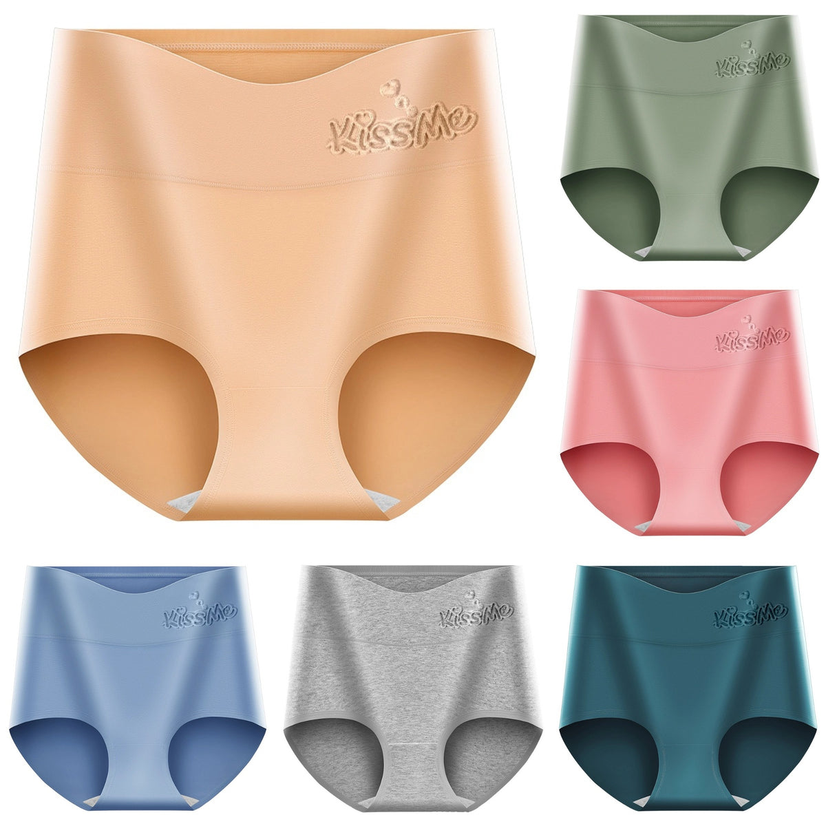 💖【Set de 6 bucăți】Chiloți de damă din bumbac cu talie înaltă, cu efect de ridicare a feselor