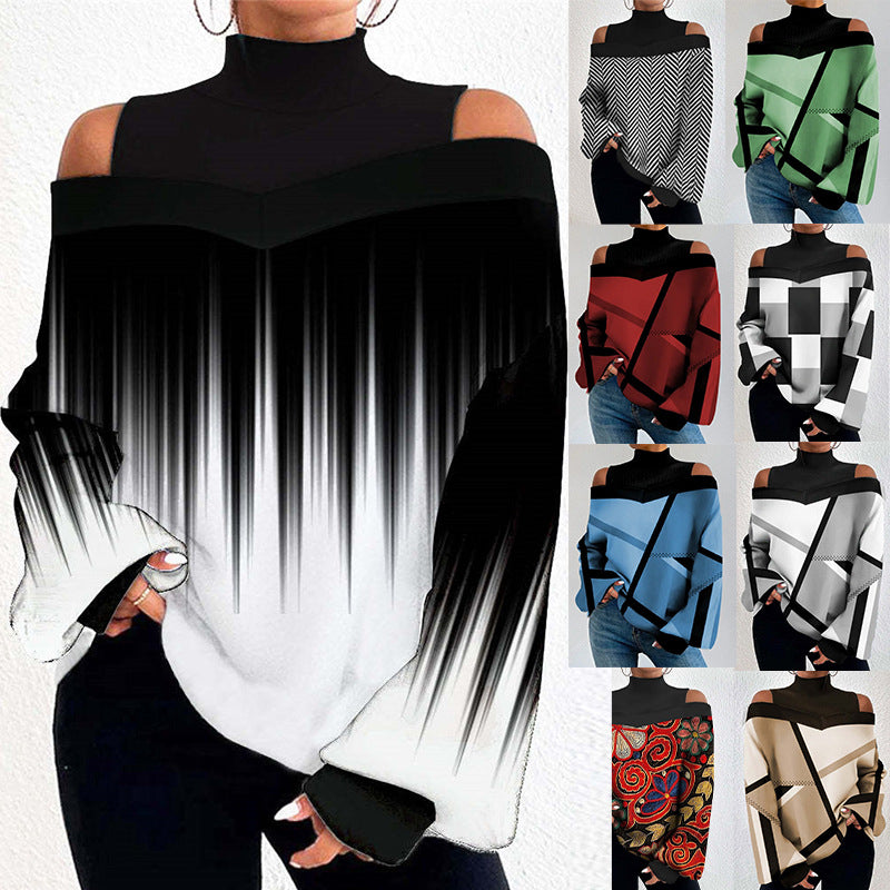 【Νέα άφιξη】Κομψή κασμιρένια μπλούζα με ακάλυμους ώμους για φθινόπωρο και χειμώνα, γεμάτη στυλ