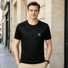 🐯Tricou bărbătesc cu mânecă scurtă, stil retro baroc, din material răcoros tip mătase de gheață