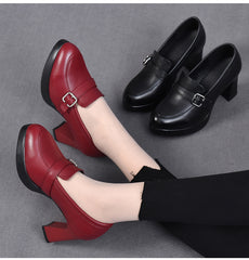 👠【Mari vânzări】Pantofi Eleganți cu Toc Gros din Piele Naturală, Confortabili și Care Nu Rănesc Picioarele!