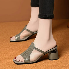 👡 papuci eleganți cu toc înalt, textură crocodil și inserții din plasă fină