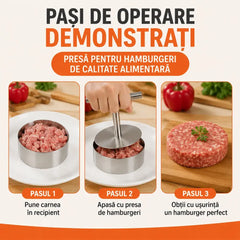 Presă Manuală din Oțel Inoxidabil pentru Burgeri și Chiftele – Forma Inelară pentru DIY Burgeri de Vită, Turte și Onigiri (Ofertă Promoțională 1+1 GRATIS / Pachet cu 2 Bucăți) 🍔🥩🍔
