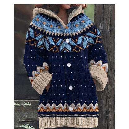 🔥【S~5XL】🔥Νέο κομψό, πολύχρωμο ρετρό μπουφάν με κουκούλα για το φθινόπωρο/χειμώνα