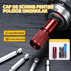 【Adaptor Polizor + Set 5 Biți (6 Piese)】Adaptor de Conversie pentru Polizor Unghiular | Mandrină Rapidă Hexagonală cu Auto-Blocare, Eliberare Rapidă și Tratament Anti-Rugină