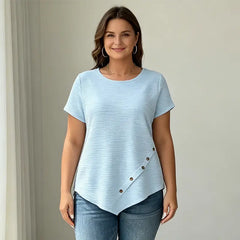 👚Tricou mărimi mari cu textură reiată și nasturi asimetrici