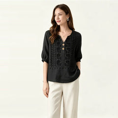 👚 Tricou din Bumbac și In cu Broderie în Stil Boho
