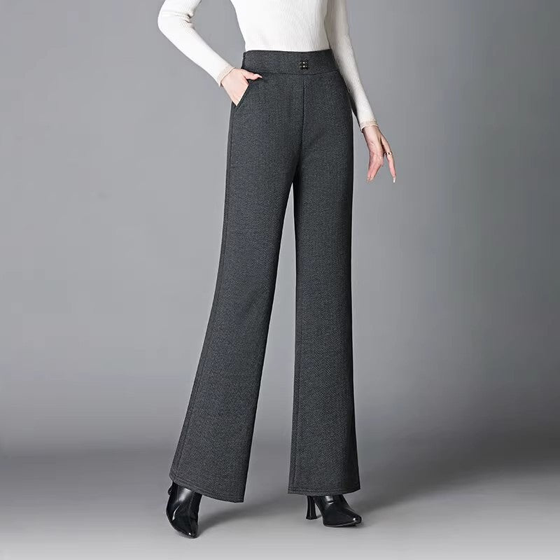 【Țesătură îmbunătățită】Pantaloni din Lână de Lux, cu Talie Înaltă și Croială Bootcut, care subțiază Silueta
