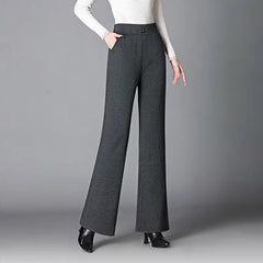【Țesătură îmbunătățită】Pantaloni din Lână de Lux, cu Talie Înaltă și Croială Bootcut, care subțiază Silueta