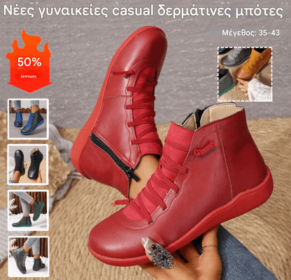 🔥🌸Κομψές δερμάτινες μπότες μεγάλων μεγεθών με άνετη και μαλακή σόλα