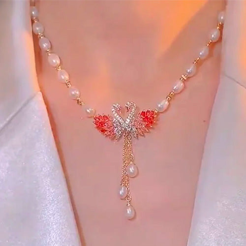 🦢✨Colier elegant și luxos cu perlă în formă de lebădă