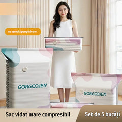 🧳Set de 5 bucăți 💨 Sac vidat mare compresibil: nu necesită pompă de aer, soluția ideală pentru a economisi spațiu în valiză și acasă ✈️