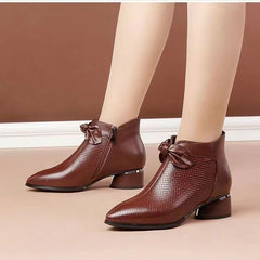 【Best seller-ul magazinului】 👠Cizme retro din piele naturală cu talpă groasă și fundă decorativă