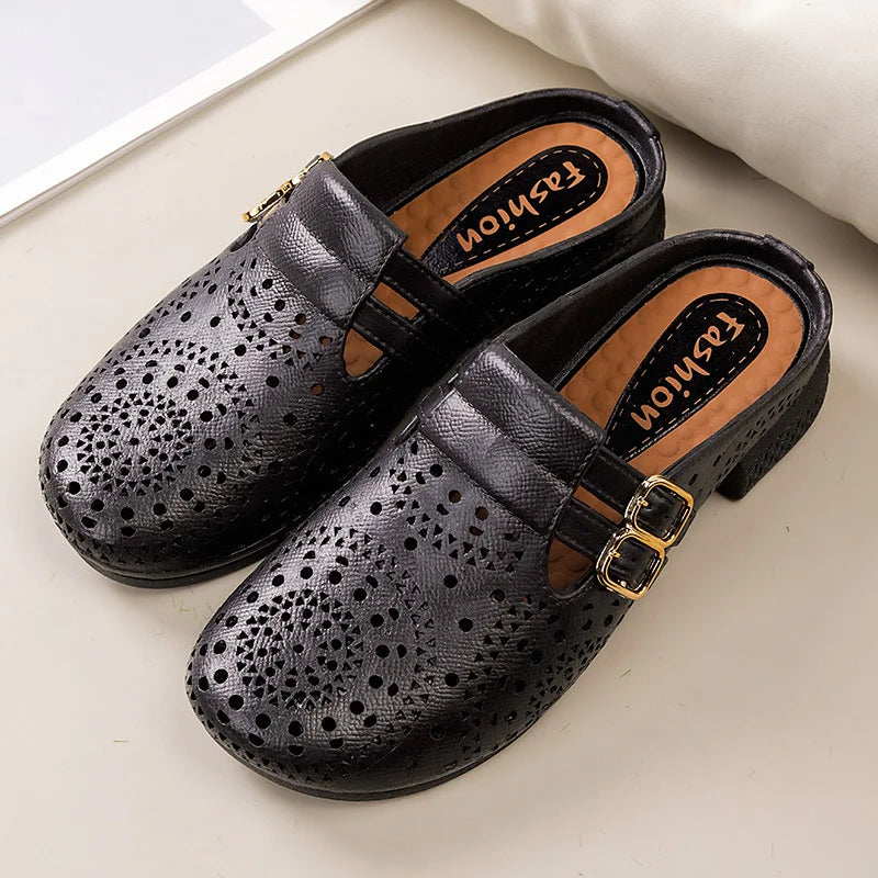 Papuci din Piele cu Model Perforat: Talpă Moale ce Reduce Oboseala, Mărimi 36-41 ✨
