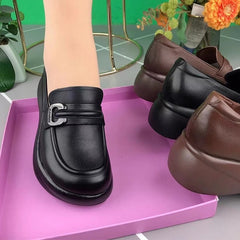 🏆【Vânzări mari】Pantofi retro din piele naturală cu talpă groasă, vârf rotund, care nu rănesc piciorul