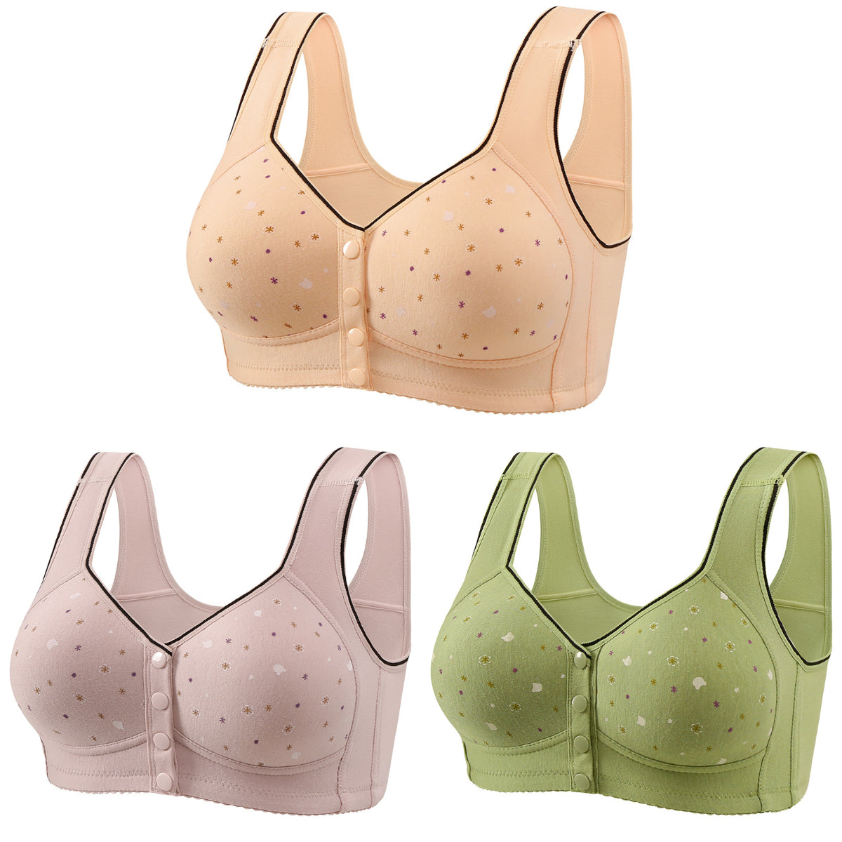 ✨💕【Set de 3 piese】Sutien cu închidere frontală, fără armătură, pentru femei【40–120 kg】