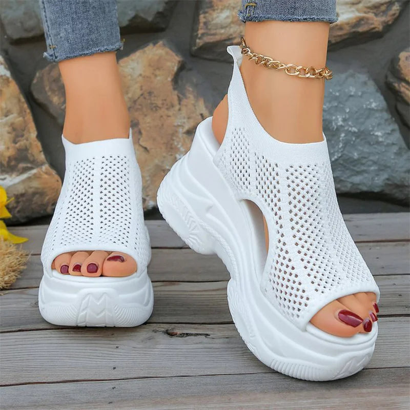 Sandale de Damă cu Platformă și Mesh Aerisit – Înălțime 9.5cm, Stil Casual și Confortabil pentru Vară