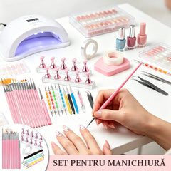 💅Set complet de instrumente pentru manichiură (include pensule pentru unghii, suport pentru exersarea tipsurilor, pensulă pentru linii fine, pensetă și gel de fixare)