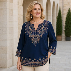 Tricou Lejer cu Imprimeu Boho în Stil Vintage——Stil rafinat, croială lejeră și mărimi mari pentru o potrivire perfectă