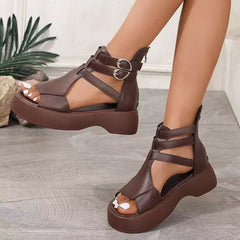 🍂【Piele naturală premium selecționată】Sandale romane retro cu talpă groasă, stil modern