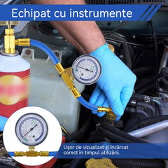 🔧❄️ Furtun de reîncărcare agent frigorific R134a AC cu manometru – Etanș, ușor de citit și compatibil cu mașini, camioane sau aparate de aer condiționat de uz casnic – Reîncărcare sigură DIY 🚗